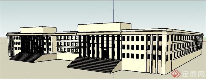 现代三层市政厅办公楼建筑设计su模型