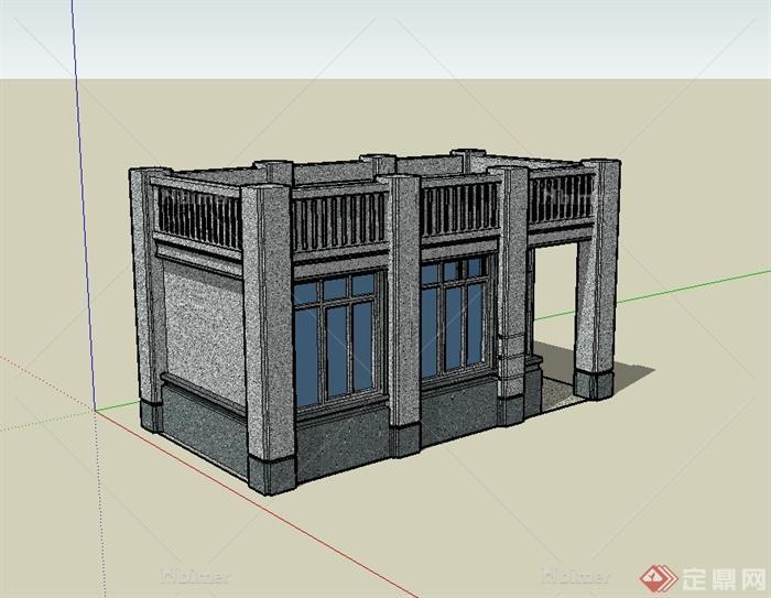 新古典风格大门门卫室设计su模型[原创]