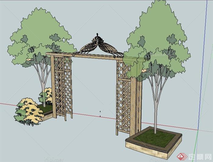 园林景观花架门su模型