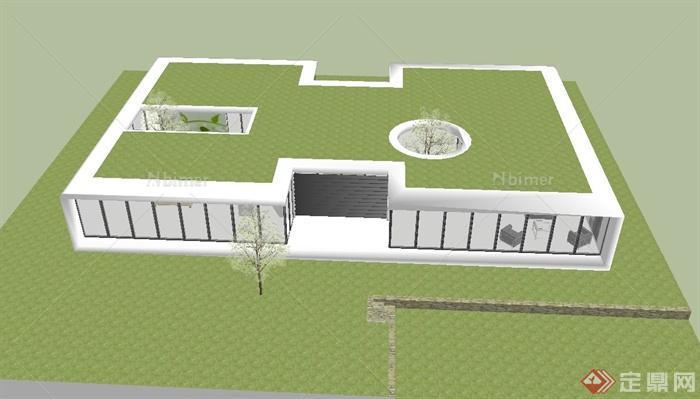 某现代单层独栋别墅建筑设计su模型（含室内设计