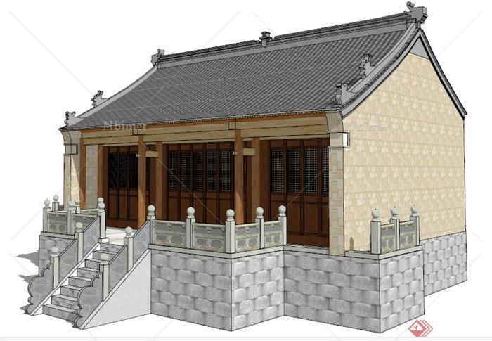 中式古建殿堂建筑设计su模型[原创]