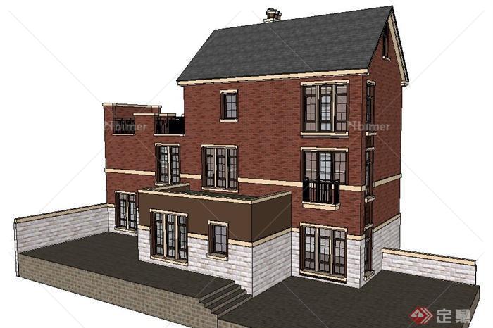 新古典风格三层别墅住宅建筑设计su模型