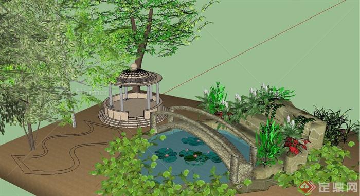 园林景观节点凉亭设计CAD图与SU模型
