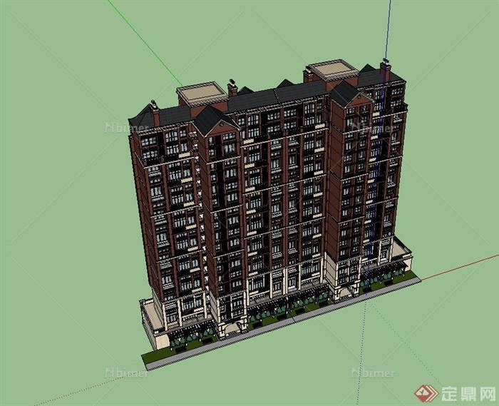 某欧式风格详细18层小高层住宅楼设计su模型[原创