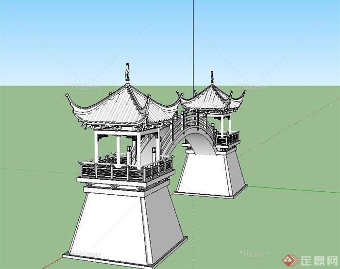 某古典中式景观跨虹长亭设计SU模型