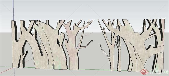 园林景观树干状景墙设计su模型