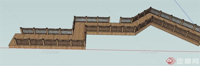 木质曲折栈道桥设计SU模型