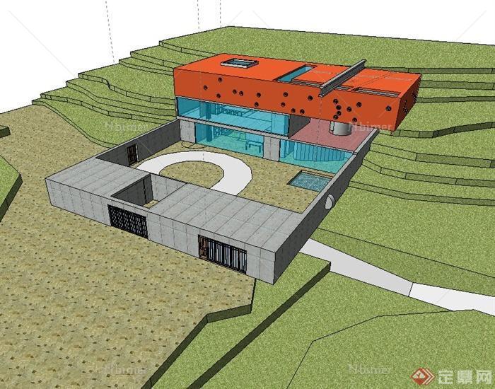 波爾多山地別墅住宅建築設計su模型[原創]