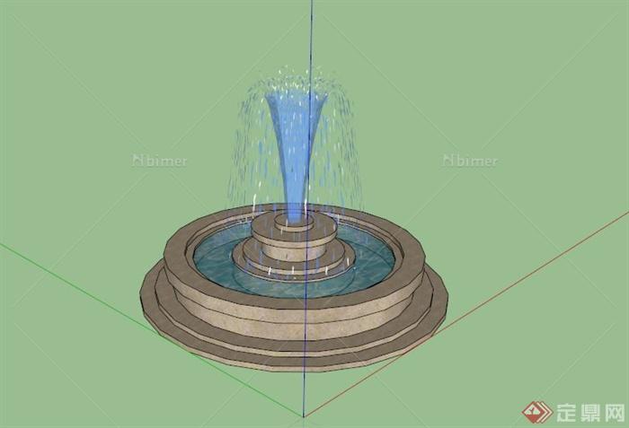 某现代圆形喷泉水池SU模型