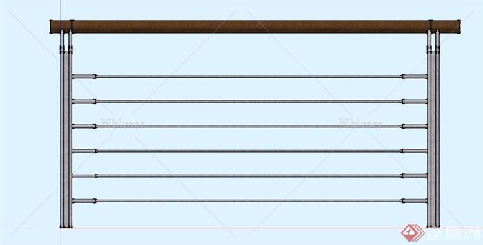 现代木扶手铁栏杆SU模型[原创]