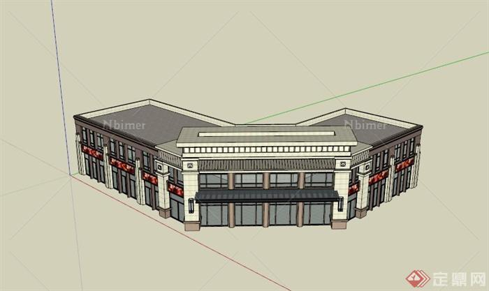 欧式沿街两层商业建筑SU模型