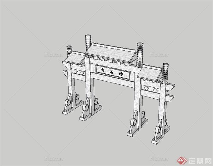 古典中式风格石牌坊设计su模型[原创]