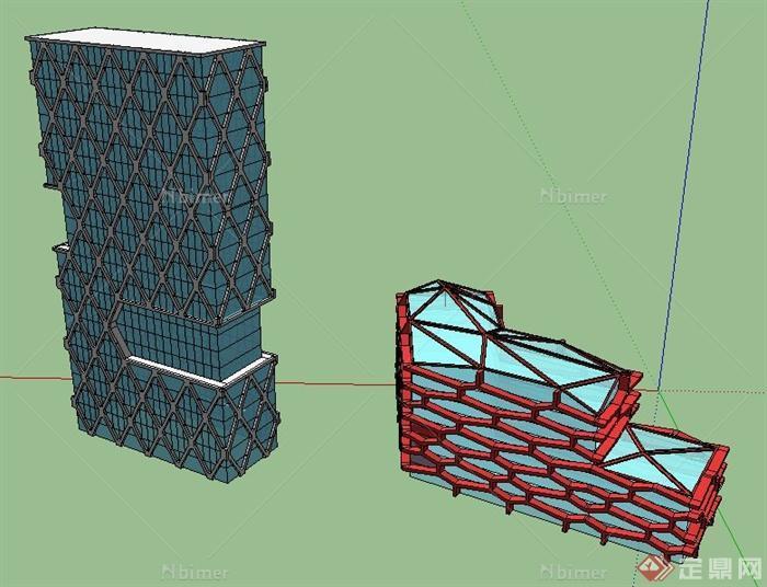 现代风格购物中心及商务楼建筑设计su模型