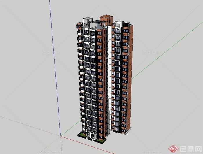 某现代风格高层详细居住建筑楼设计su模型[原创]