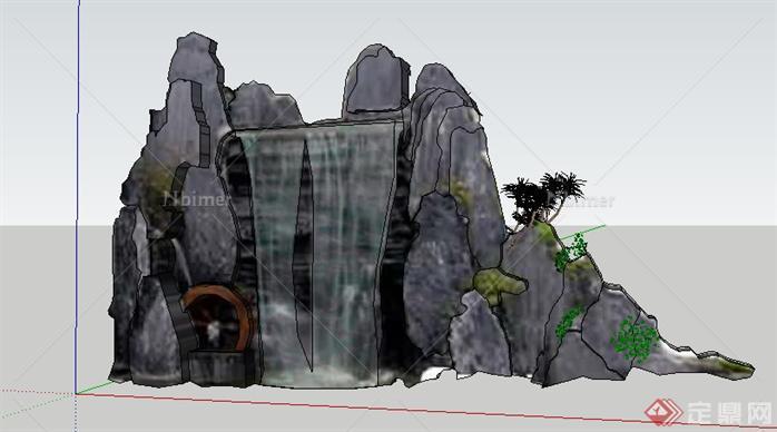 某庭院小型假山水景设计SketchUp(SU)3D模型