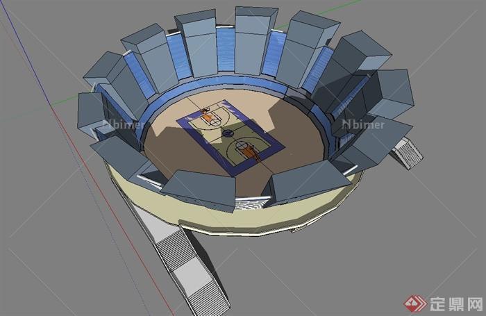 某多边形篮球馆建筑设计su模型