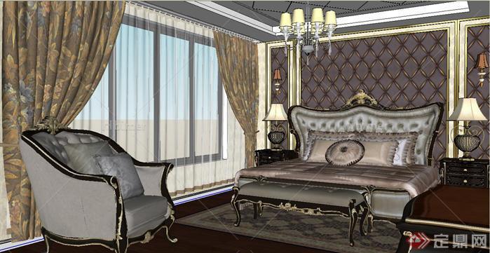 宫廷一号卧室装潢方案SU精致设计模型