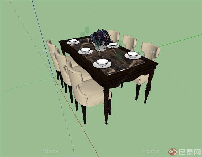 新古典风格餐桌椅设计su模型