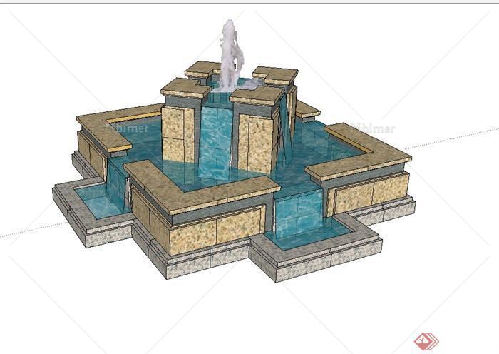 某现代风格独特喷泉水池景观设计su模型[原创]