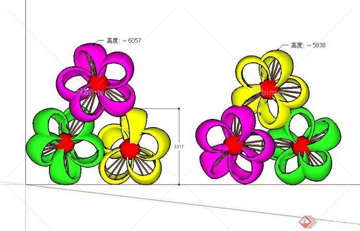 组合花朵形小品设计SU模型