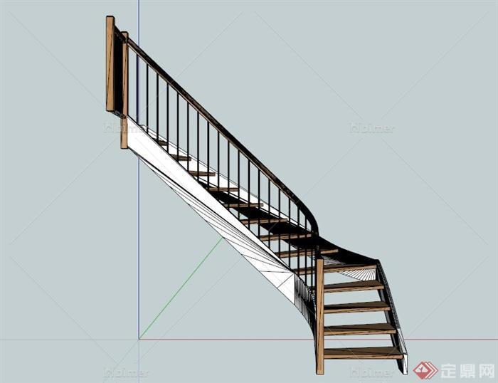 室内木楼梯设计SU模型[原创]