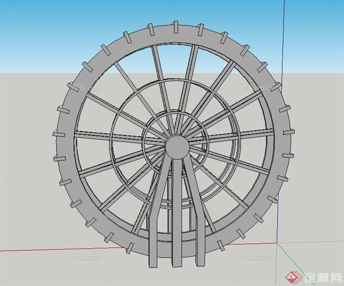 园林景观节点水车设计SU模型