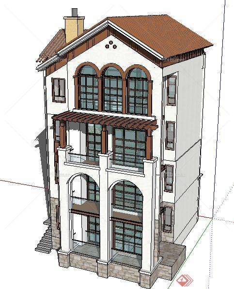 西班牙风格四层住宅楼建筑设计su模型