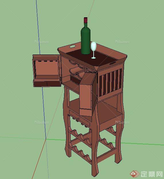 室内木质酒柜设计SU模型