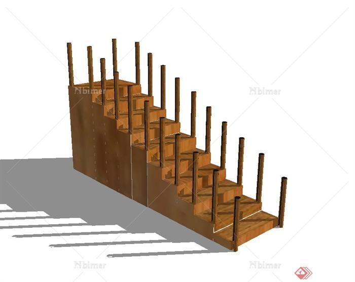 现代风格木质建筑楼梯设计SU模型[原创]