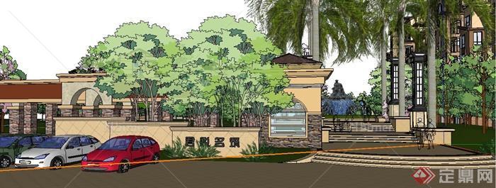 美式风格住宅小区建筑及景观设计su模型[原创]