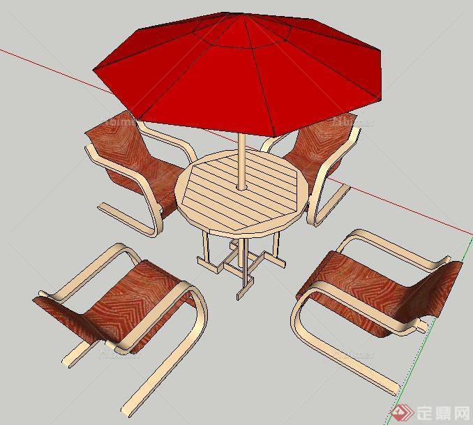 现代简约景观桌椅及遮阳伞su模型