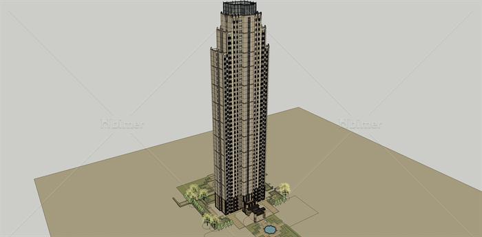 某现代风格150米超高层住宅建筑方案设计SU模型[