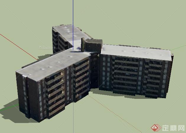 某人字形拼接多层住宅建筑设计SU模型