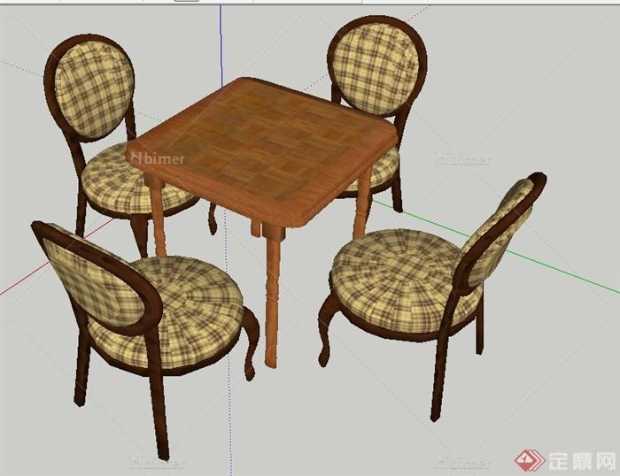 中式风格餐桌椅家具su模型