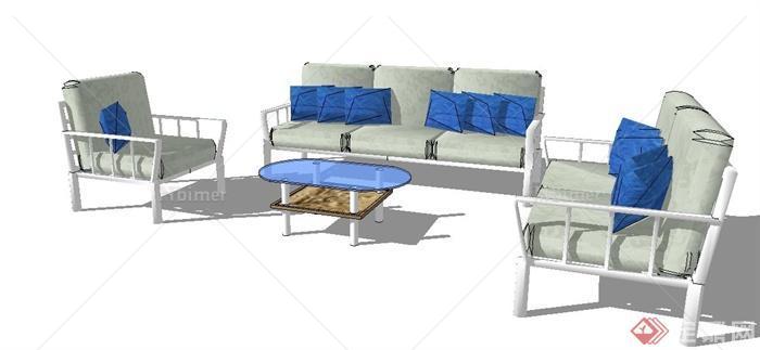 简约现代组合沙发及玻璃茶几su模型