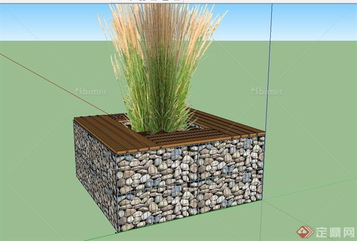某现代风格石头树池坐凳设计SU模型[原创]