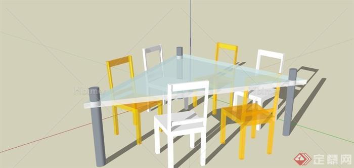 某现代创意三角形餐桌组合SU模型