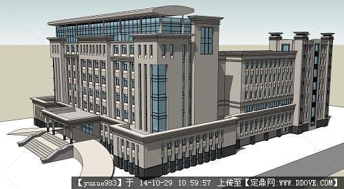 新古典简约玻璃幕墙办公楼方案SU模型素材