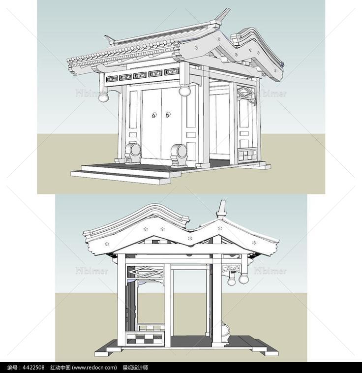 垂花门草图大师SU模型