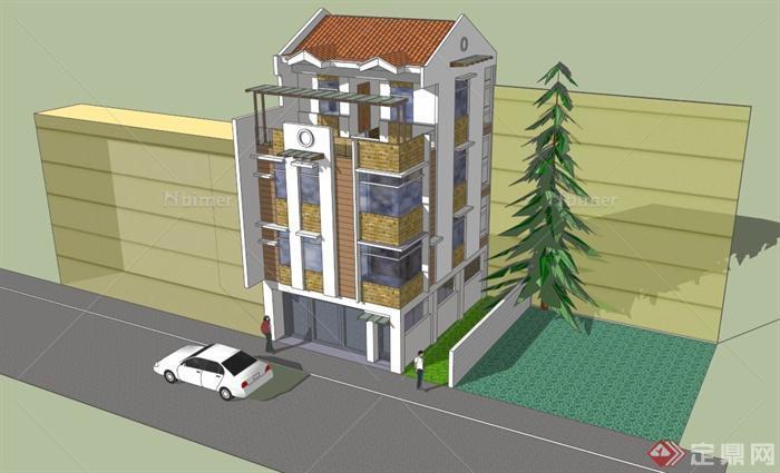 某四层住宅公寓建筑设计SU模型
