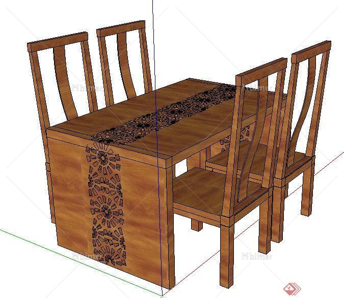 中式风格木制镂花桌椅su模型
