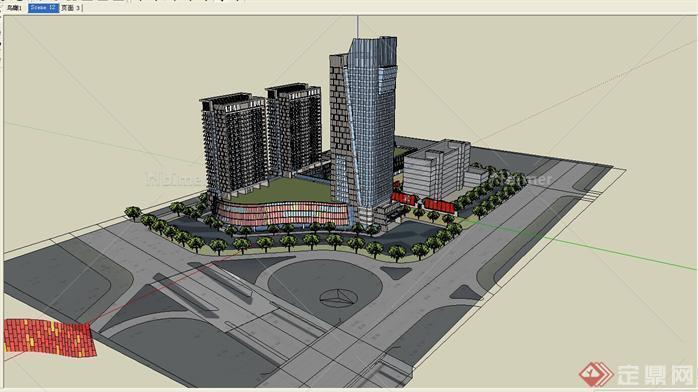 某市现代风格商业综合体建筑设计SU模型（3）