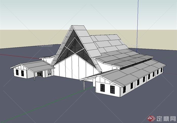 日式风格教堂建筑设计su模型[原创]