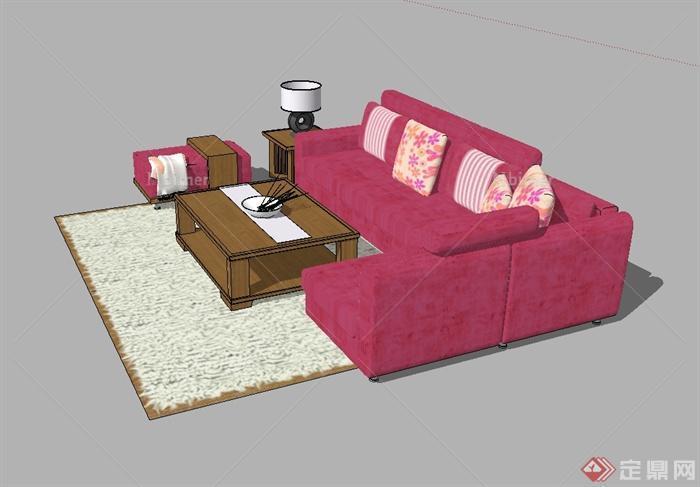 某现代风格详细精完整沙发茶几设计SU模型[原创]