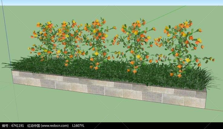 小区水泥砖花圃花坛SU模型