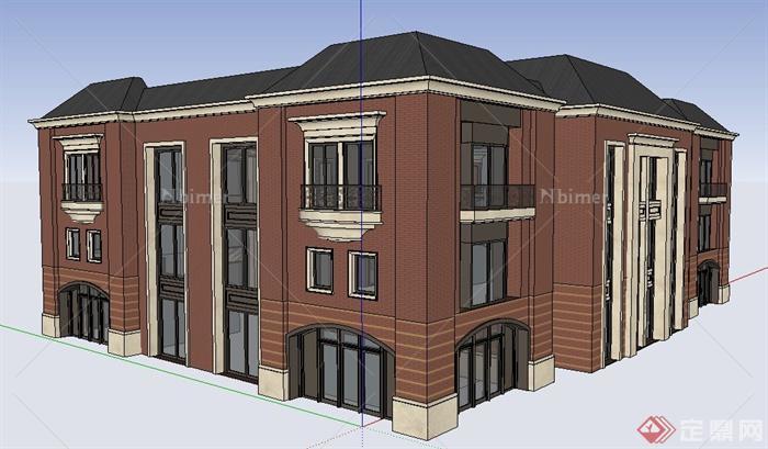 新古典三层购物中心建筑设计su模型