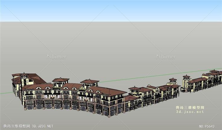 西班牙小区商业街建筑SU模型