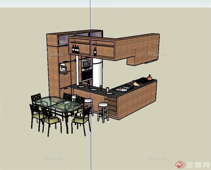 现代风格室内住宅空间开放式厨房设计su模型[原创