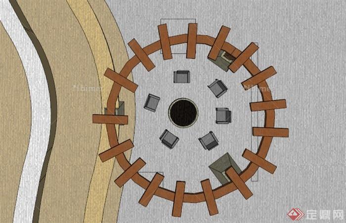 圆形木质休闲廊架设计SU模型