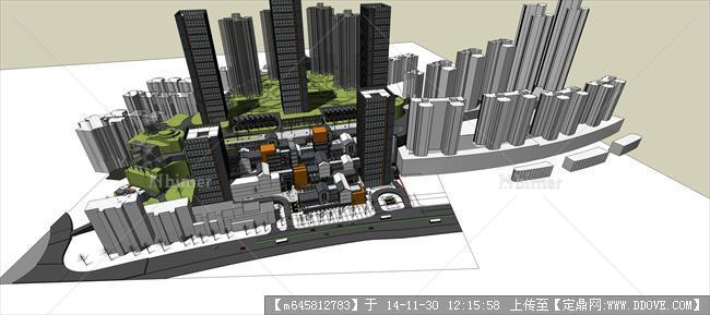 仿古综合商业办公区建筑设计su模型